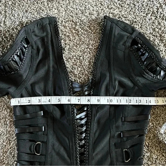 FASHION NOVA BLACK CUT OUT BACK FAUX LEATHER DRESS - Picture 9 of 13